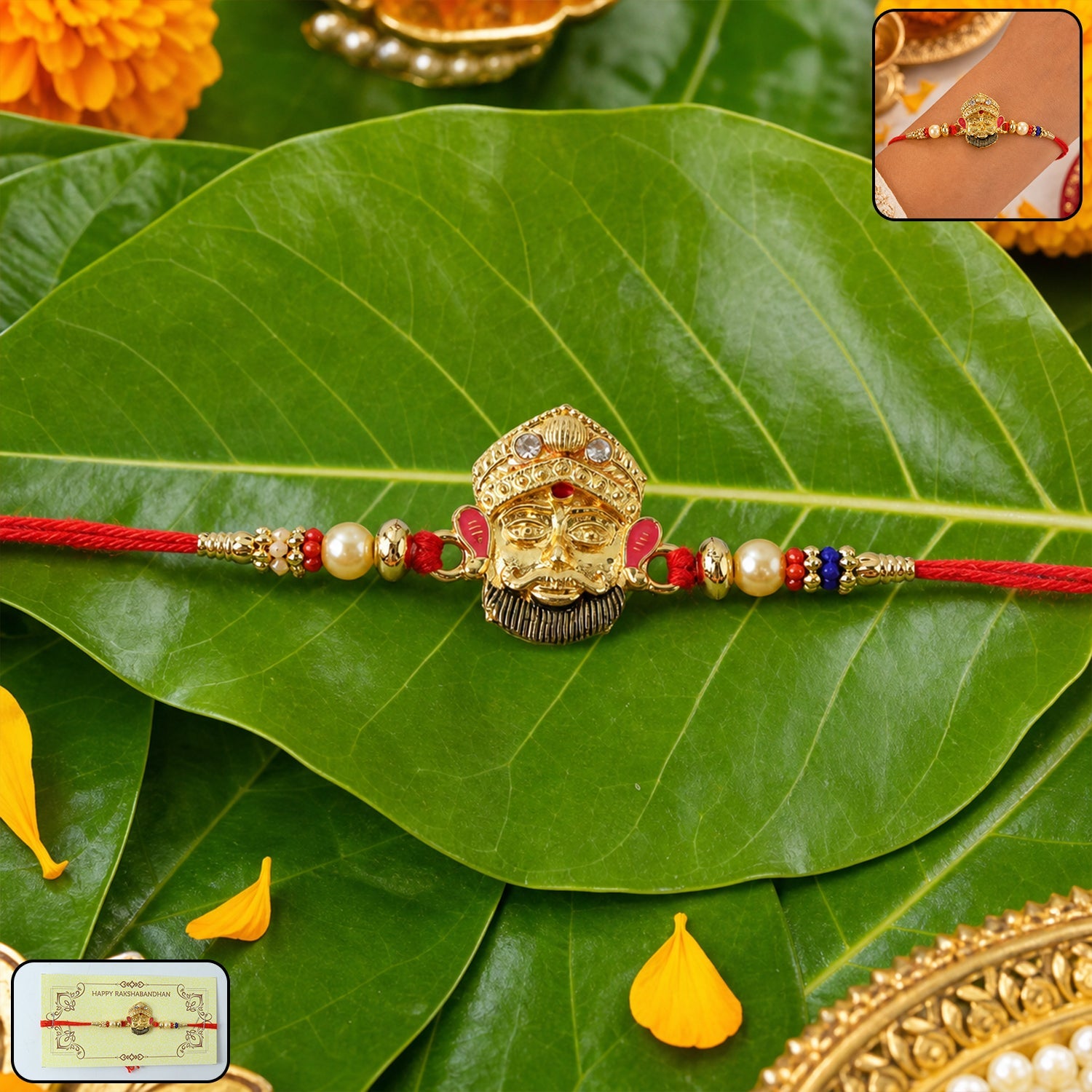 Traditional Beads Red Thread Rakhi for Brother on Rakshabandhan