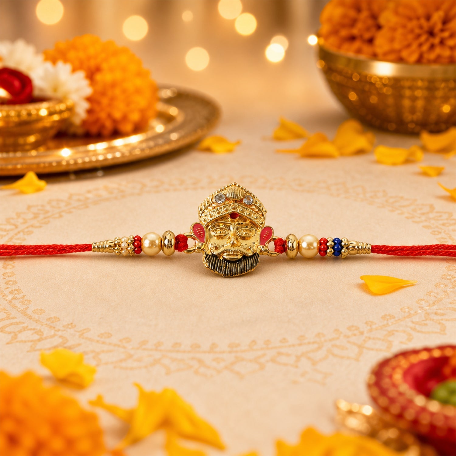 Traditional Beads Red Thread Rakhi for Brother on Rakshabandhan - Image 3