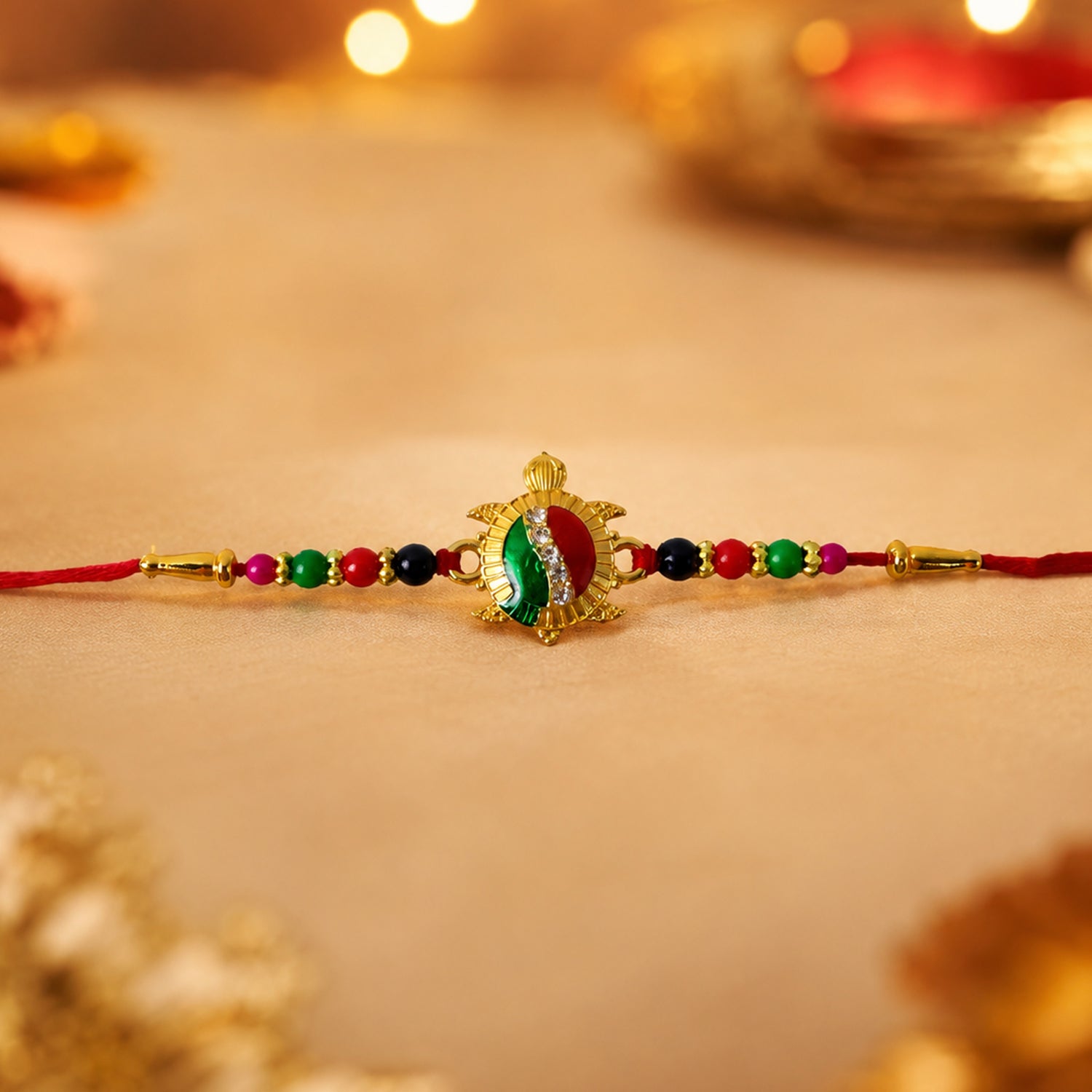 Turtle Stone Work Red Thread Rakhi for Brother this Rakshabandhan - Image 4