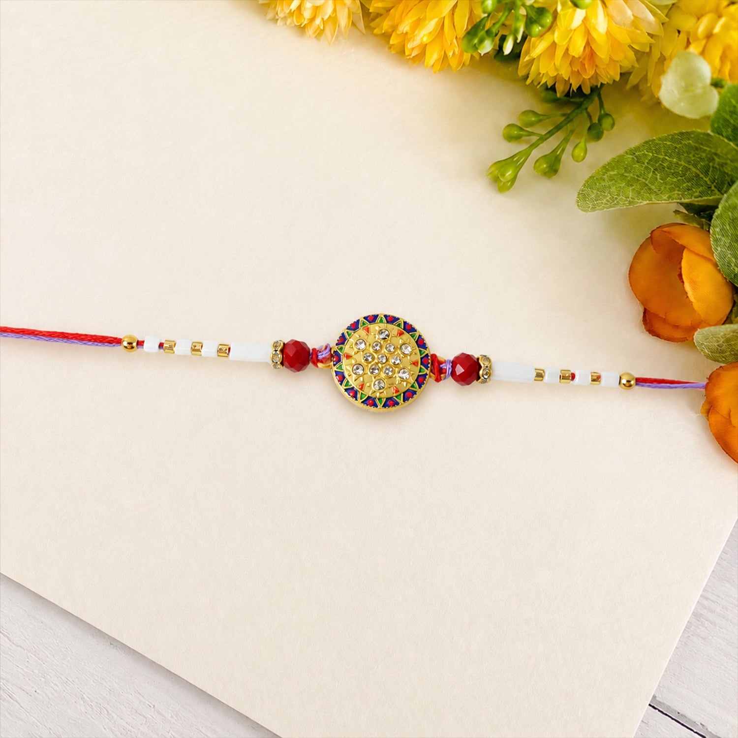 Round Stone White Beads Rakhi for Rakshabandhan – Bhai Special - Image 4