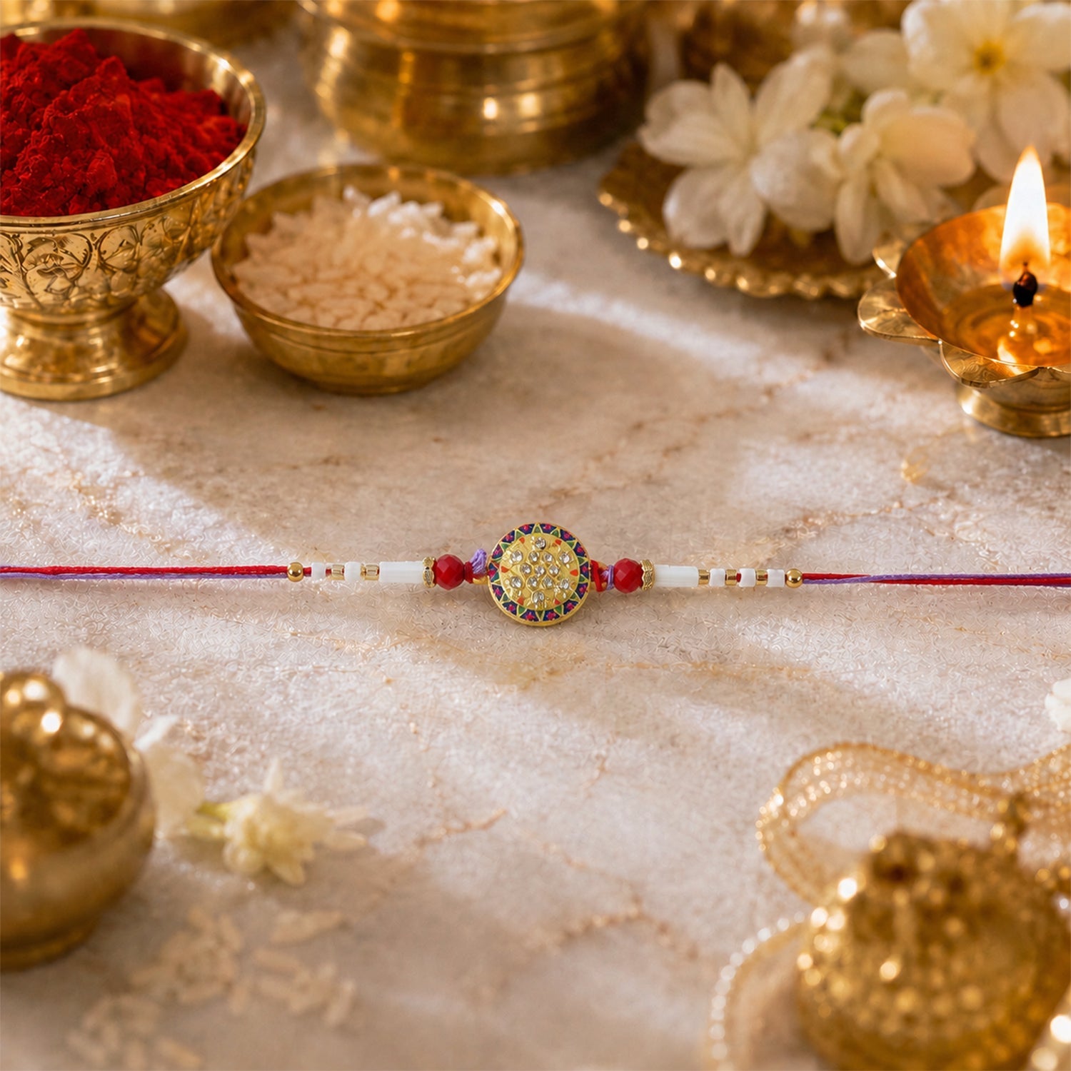 Round Stone White Beads Rakhi for Rakshabandhan – Bhai Special - Image 3