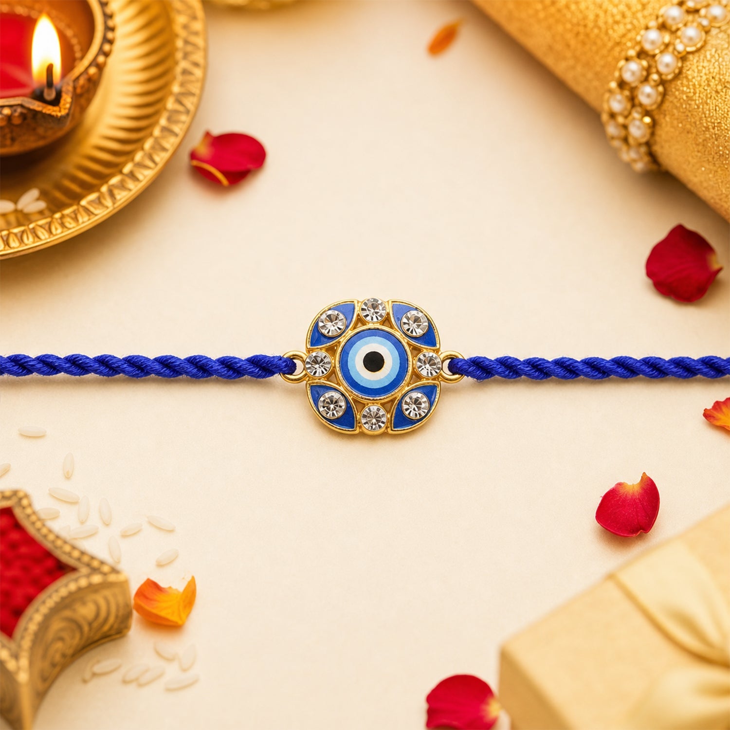 Blue Evil Eye Fancy Dori Rakhi for Rakshabandhan Celebration for Bhai - Image 2