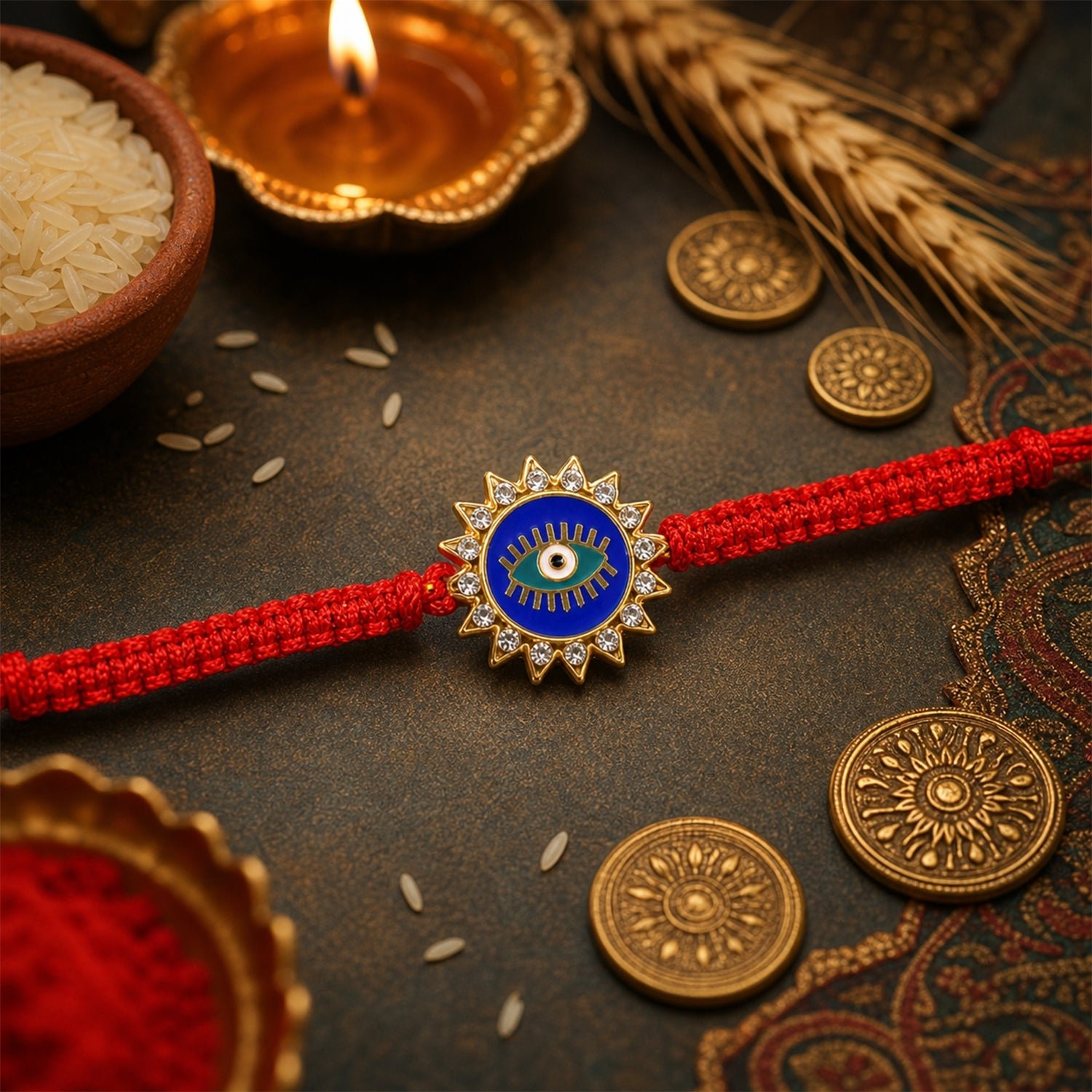 Blue Evil Eye Fancy Dori Designer Rakhi for Brother on Rakshabandhan - Image 3