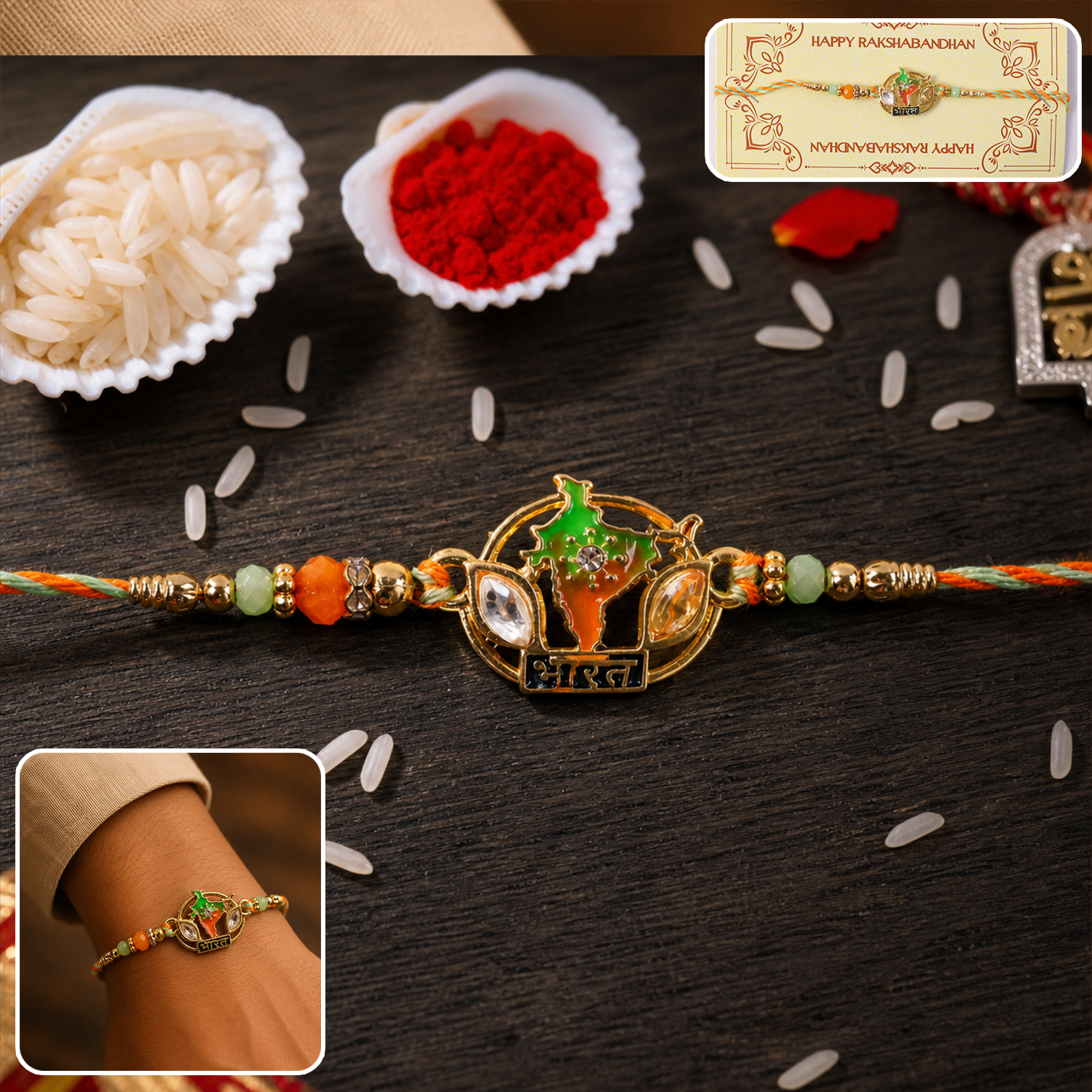 Bharat Map Charm Beaded Rakhi for Brother & Sister on Rakshabandhan - Image 2