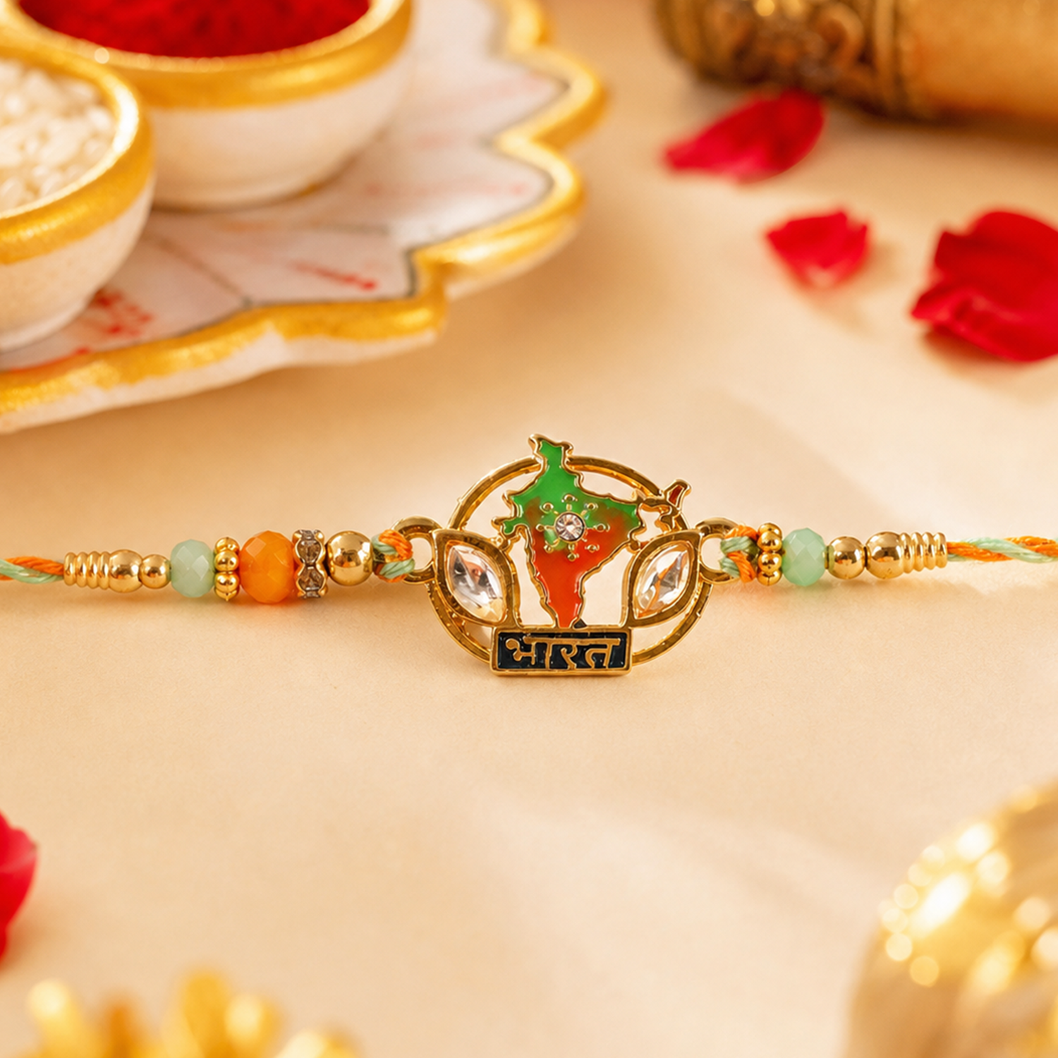 Bharat Map Charm Beaded Rakhi for Brother & Sister on Rakshabandhan - Image 4