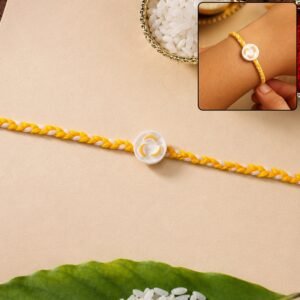 White Round Charm Designer Rakhi for Brother – Stylish & Lightweight