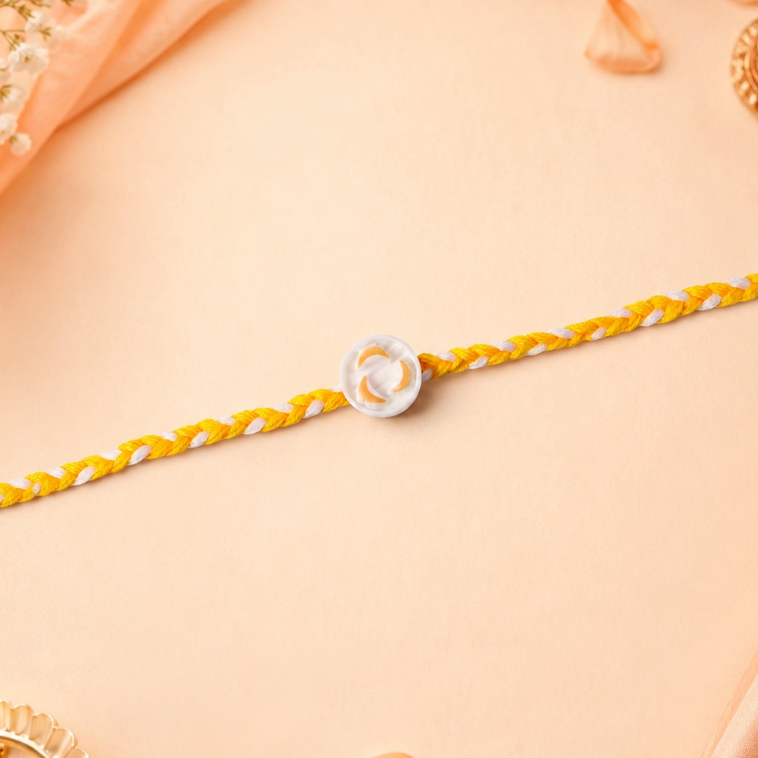 White Round Charm Designer Rakhi for Brother – Stylish & Lightweight - Image 3