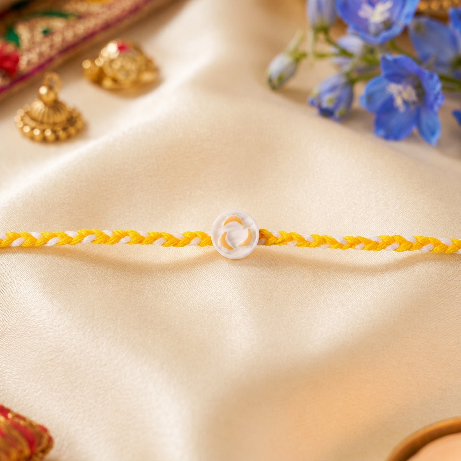 White Round Charm Designer Rakhi for Brother – Stylish & Lightweight - Image 4