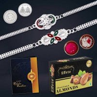 Silver Rakhi Set – Almond Chocolates & Festive Gift Combo