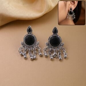 Oxidized Silver Jhumka Earrings – Intricate Floral & Tribal Design
