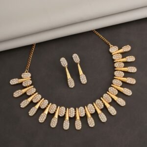 Gold-Toned American Diamond Tassel Necklace Set – Sparkling Elegance