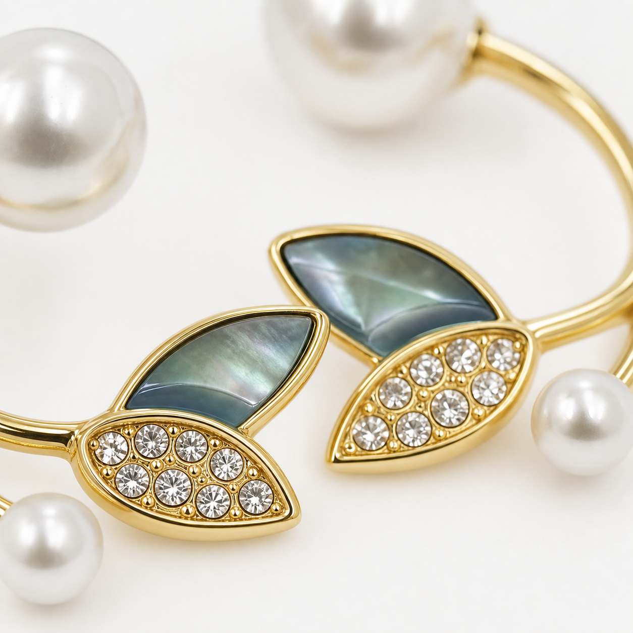 Luxury Pearl Leaf Design Stud Earrings with Crystal Accent for Women Party Wear Pair - Image 3