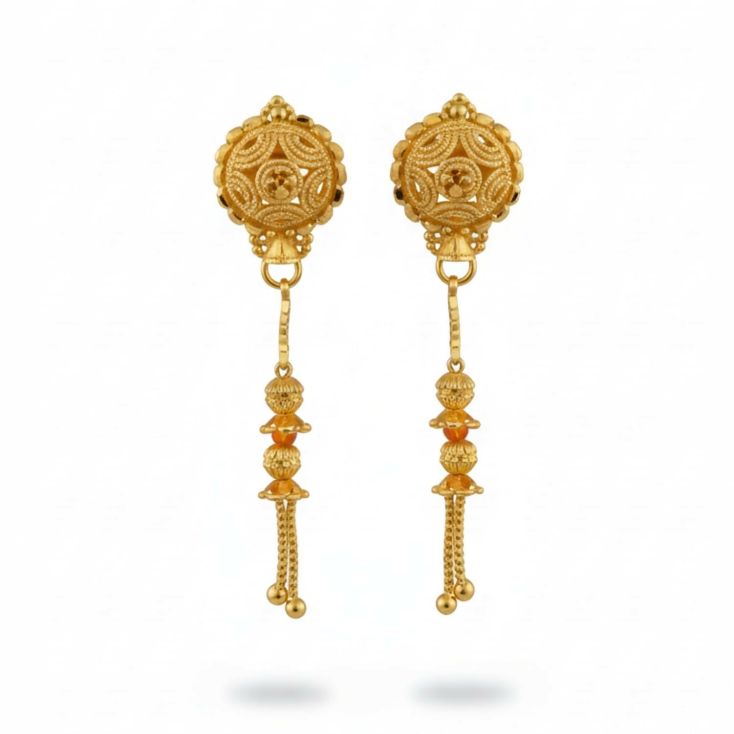 Gold-Plated Jhumka Earrings – Traditional Fancy Beads for Women - Image 3